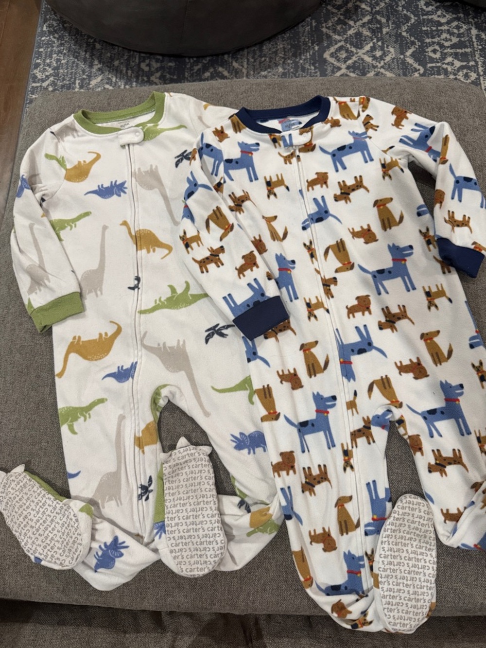 Carter's White Footed Pajamas with Dinosaurs and Dogs Prints